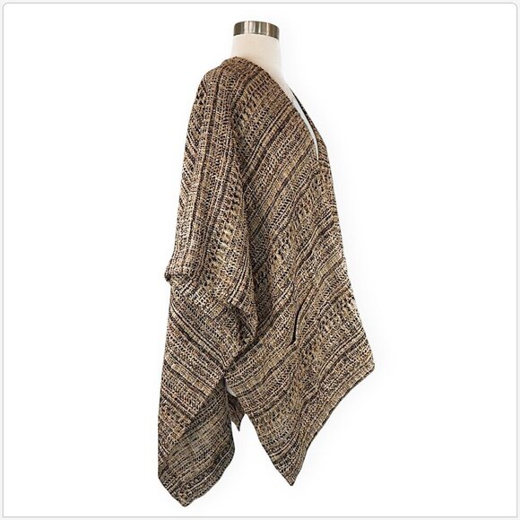 Eskandar Metallic Tweedy Tabard Extra Wide Longer Back Kimono Poncho 0 Open Size - Picture 5 of 7